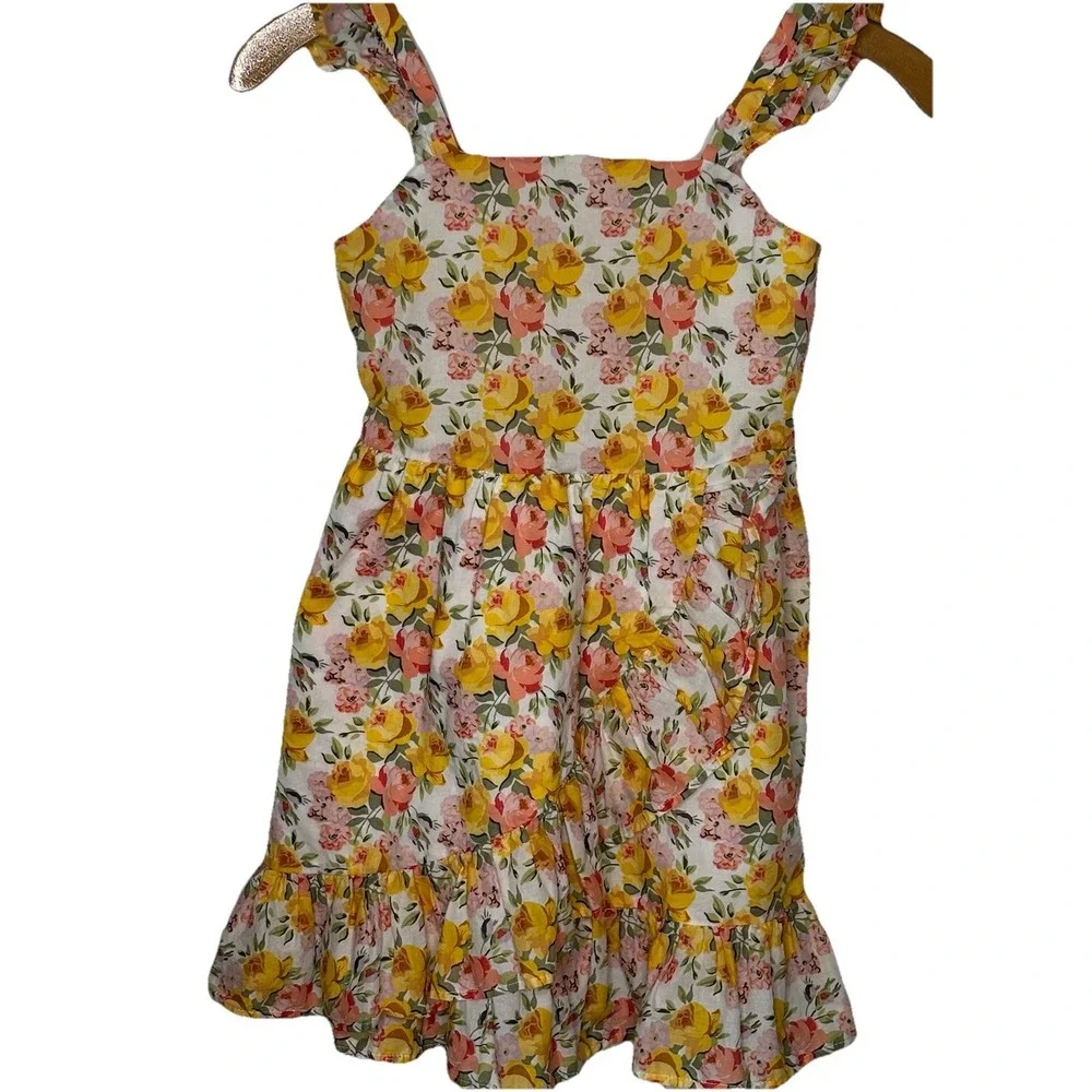 Janie & Jack Floral Sundress Dress Girls 7 Floral Ruffle Skirt Strap Button Back